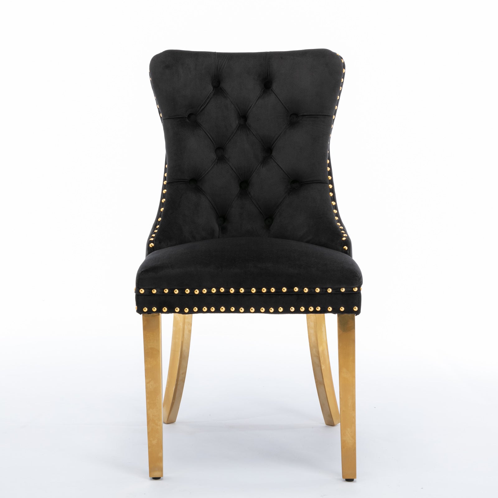 A&A Furniture,Nikki Collection Modern, High-end Tufted Solid Wood Contemporary Velvet Upholstered Dining Chair with Golden Stainless Steel Plating Legs,Nailhead Trim,Set of 2，Black and Gold, SW1601BK image 2
