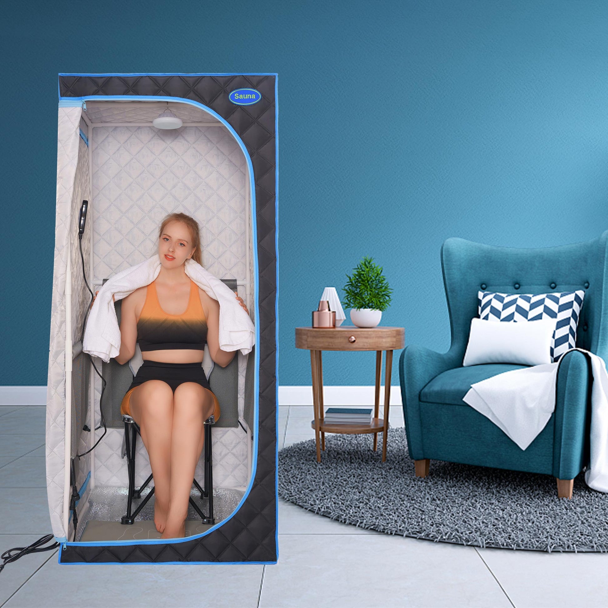 Portable Full Size Black Infrared Sauna tent–Personal Home Spa, with Infrared Panels, Heating Foot Pad,Controller, Foldable Chair,Reading light.Easy to Install.Fast heating, with FCC Certification. image 3