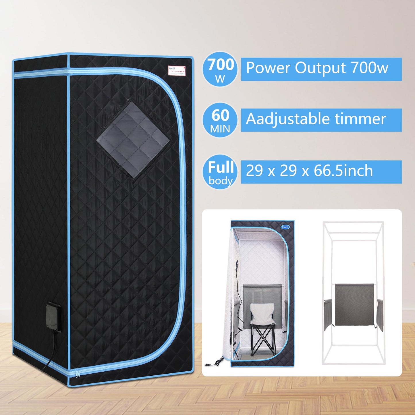 Portable Full Size Black Infrared Sauna tent–Personal Home Spa, with Infrared Panels, Heating Foot Pad,Controller, Foldable Chair,Reading light.Easy to Install.Fast heating, with FCC Certification. image 2