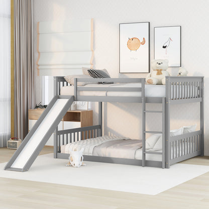 Full over Full Bunk Bed with Slide and Ladder in Grey Color image 1