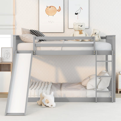 Full over Full Bunk Bed with Slide and Ladder in Grey Color image 2