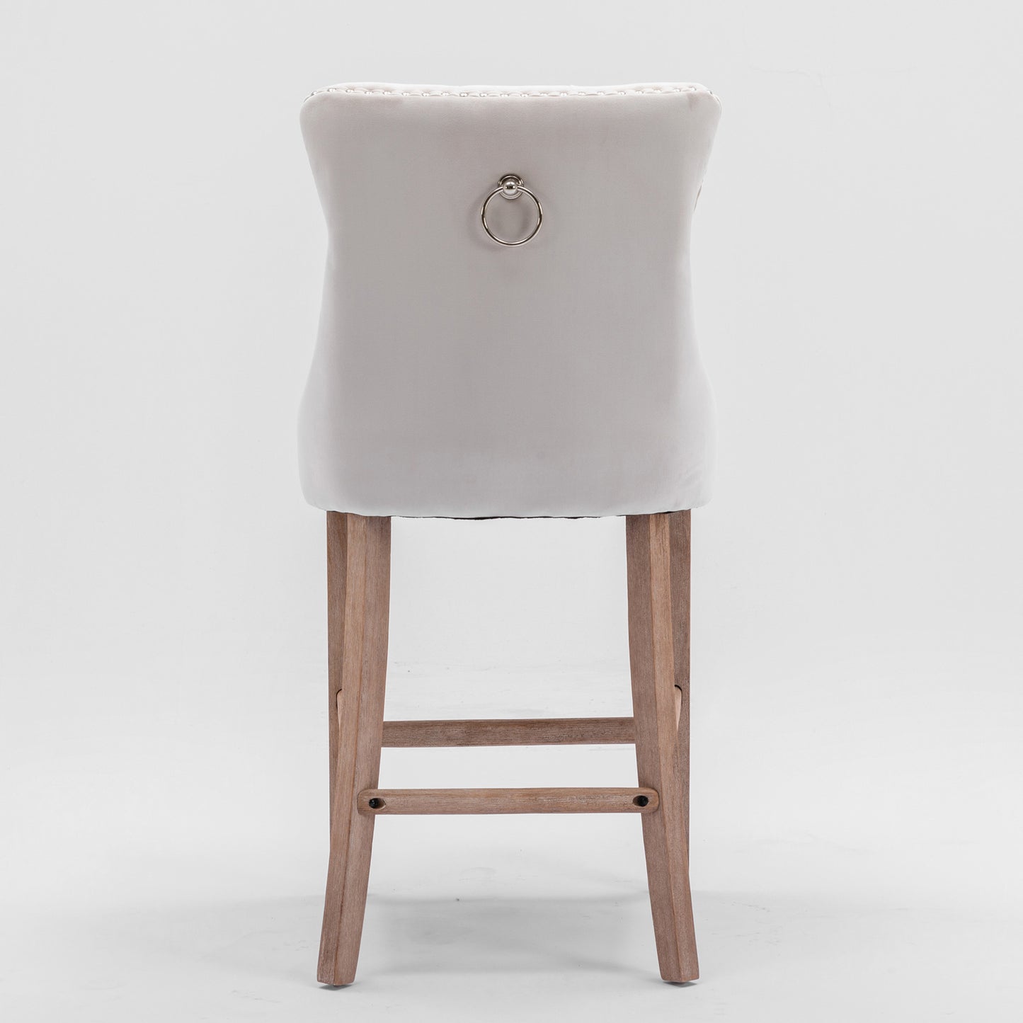Contemporary Velvet Upholstered Barstools with Button Tufted Decoration and Wooden Legs, and Chrome Nailhead Trim, Leisure Style Bar Chairs,Bar stools, Set of 2 (Beige),SW2002BG image 6
