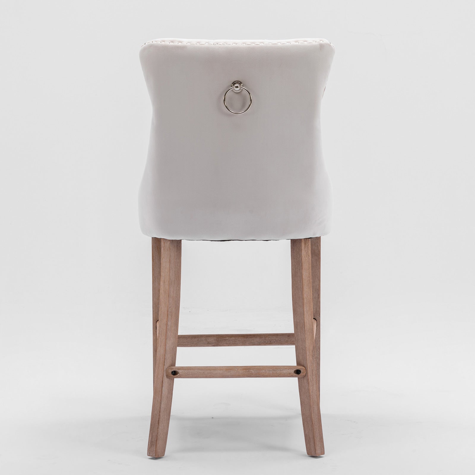 Contemporary Velvet Upholstered Barstools with Button Tufted Decoration and Wooden Legs, and Chrome Nailhead Trim, Leisure Style Bar Chairs,Bar stools, Set of 2 (Beige),SW2002BG image 6