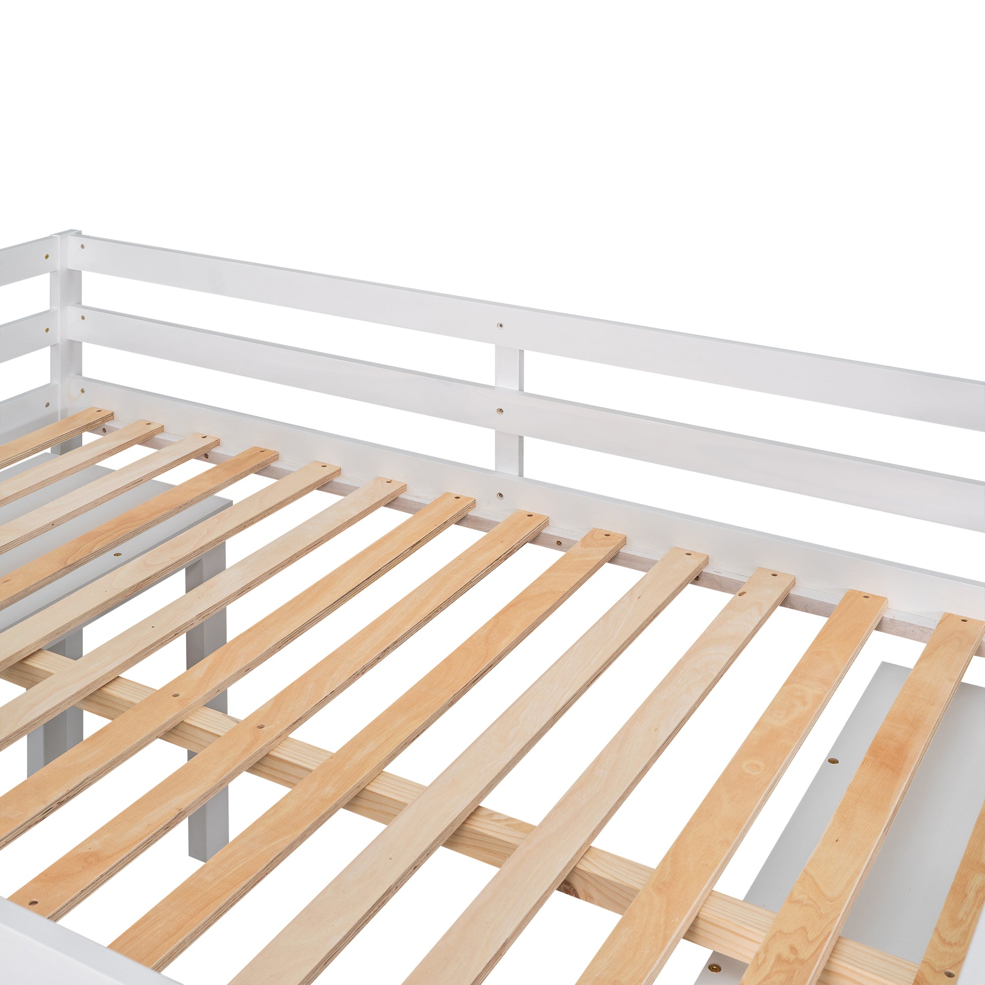 Low Study Full Loft Bed with Cabinet,Shelves and Rolling Portable Desk,Multiple Functions Bed- White(OLD SKU:LT000313AAK) image 9