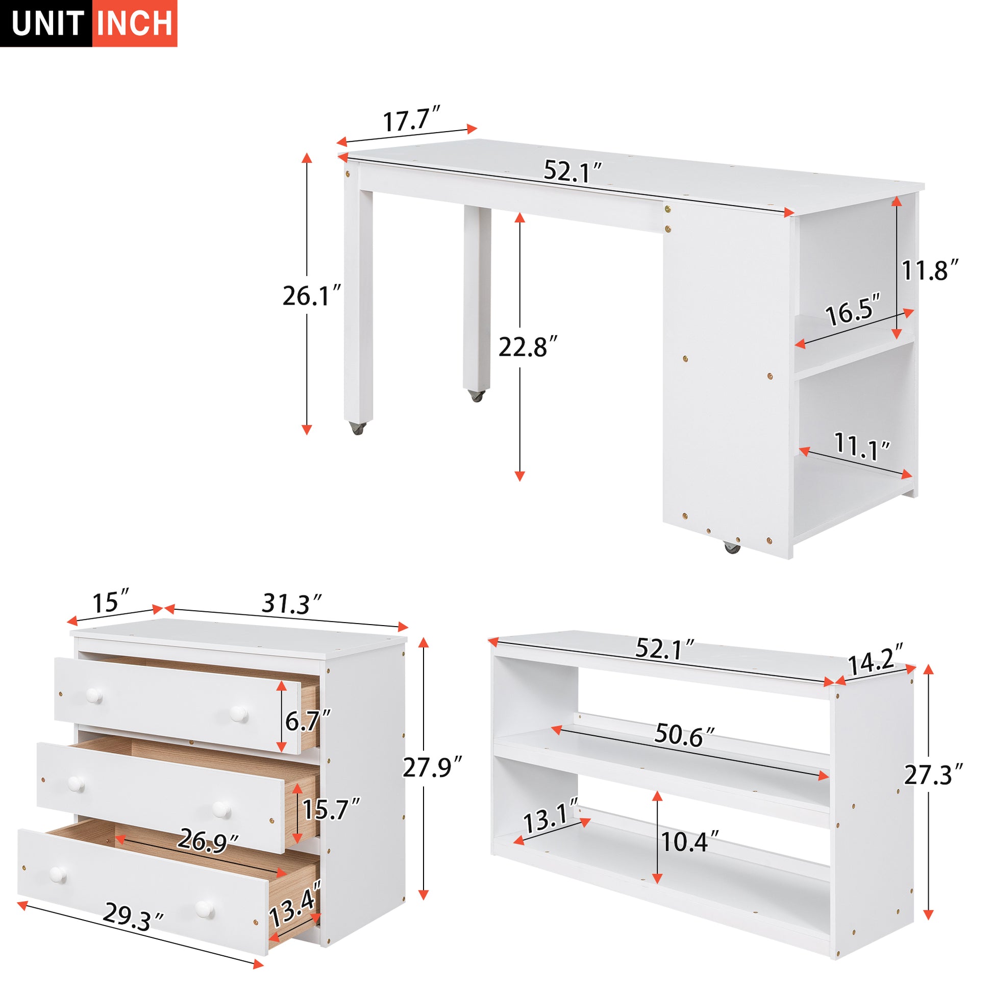 Low Study Full Loft Bed with Cabinet,Shelves and Rolling Portable Desk,Multiple Functions Bed- White(OLD SKU:LT000313AAK) image 7
