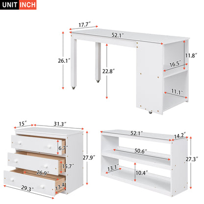 Low Study Full Loft Bed with Cabinet,Shelves and Rolling Portable Desk,Multiple Functions Bed- White(OLD SKU:LT000313AAK) image 7