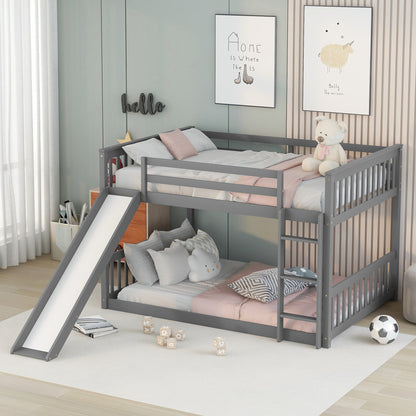 Full over Full Bunk Bed with Slide and Ladder in Grey Color image 6