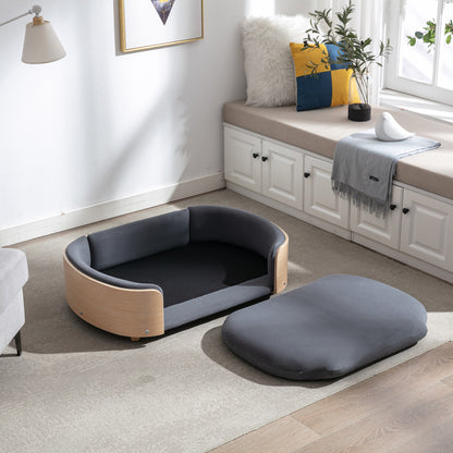 Scandinavian style Elevated Dog Bed Pet Sofa With Solid Wood legs and Bent Wood Back, Velvet Cushion,Large Size image 9