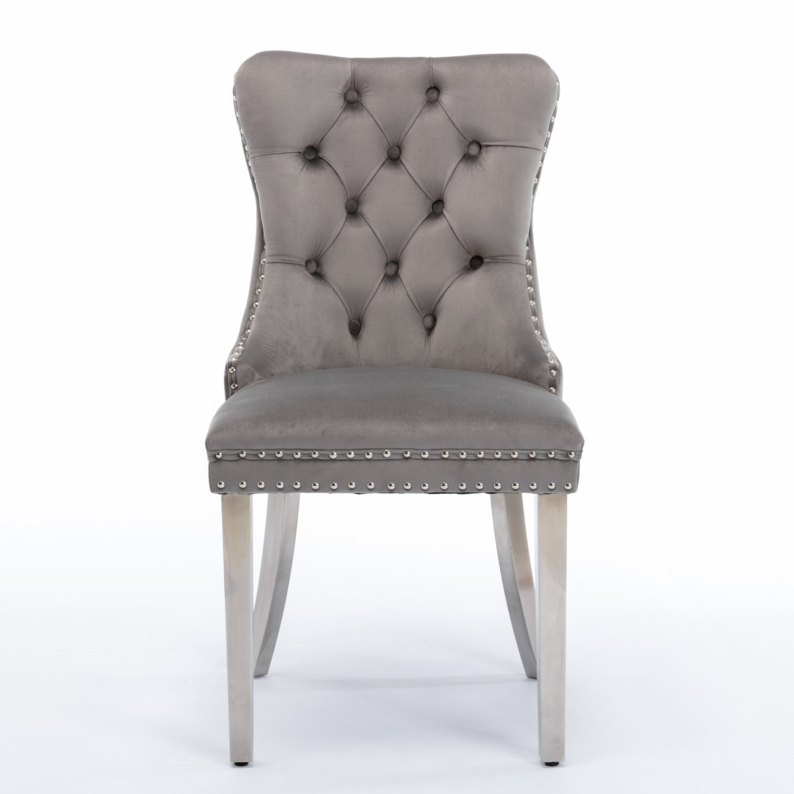 A&A Furniture,Nikki Collection Modern, High-end Tufted Solid Wood Contemporary Velvet Upholstered Dining Chair with Chrome Stainless Steel Plating Legs,Nailhead Trim,Set of 2,Gray and Chrome, SW1701GY image 2