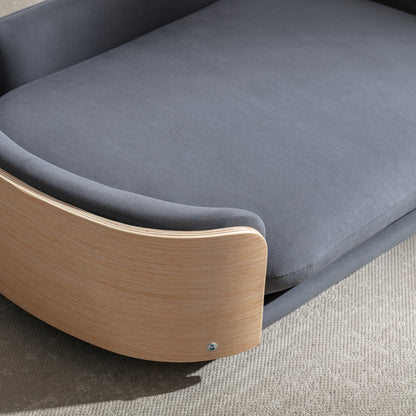 Scandinavian style Elevated Dog Bed Pet Sofa With Solid Wood legs and Bent Wood Back, Velvet Cushion,Large Size image 3