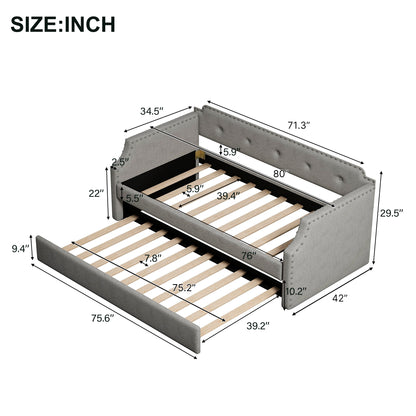 Upholstered Daybed with Trundle, Wood Slat Support,Upholstered Frame Sofa Bed, Twin,Gray image 5