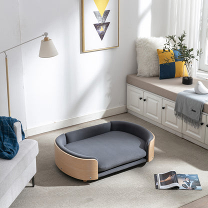 Scandinavian style Elevated Dog Bed Pet Sofa With Solid Wood legs and Bent Wood Back, Velvet Cushion,Large Size image 2