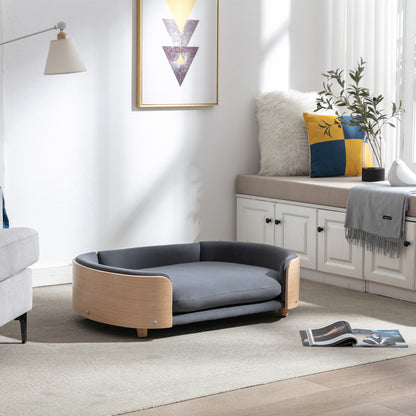 Scandinavian style Elevated Dog Bed Pet Sofa With Solid Wood legs and Bent Wood Back, Velvet Cushion,Large Size image 8