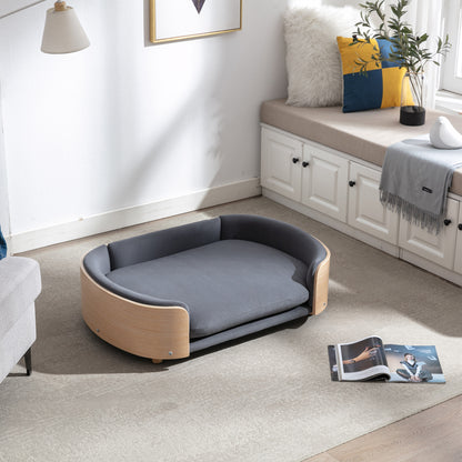 Scandinavian style Elevated Dog Bed Pet Sofa With Solid Wood legs and Bent Wood Back, Velvet Cushion,Large Size image 4
