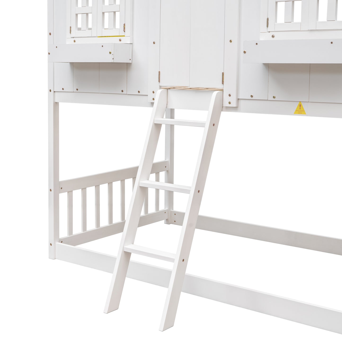 Twin over Twin House Bunk Bed with Roof, Window, Window Box, Door, with Safety Guardrails and Ladder,White image 9