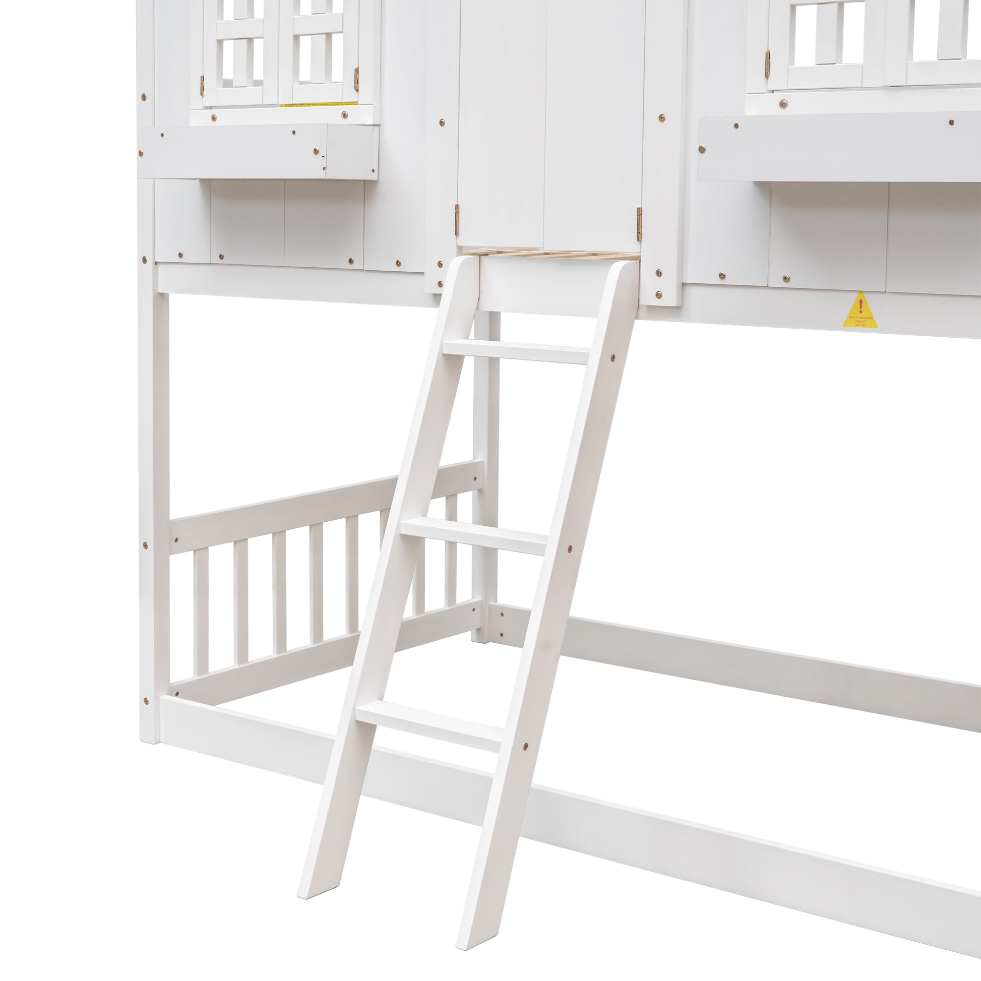 Twin over Twin House Bunk Bed with Roof, Window, Window Box, Door, with Safety Guardrails and Ladder,White image 9