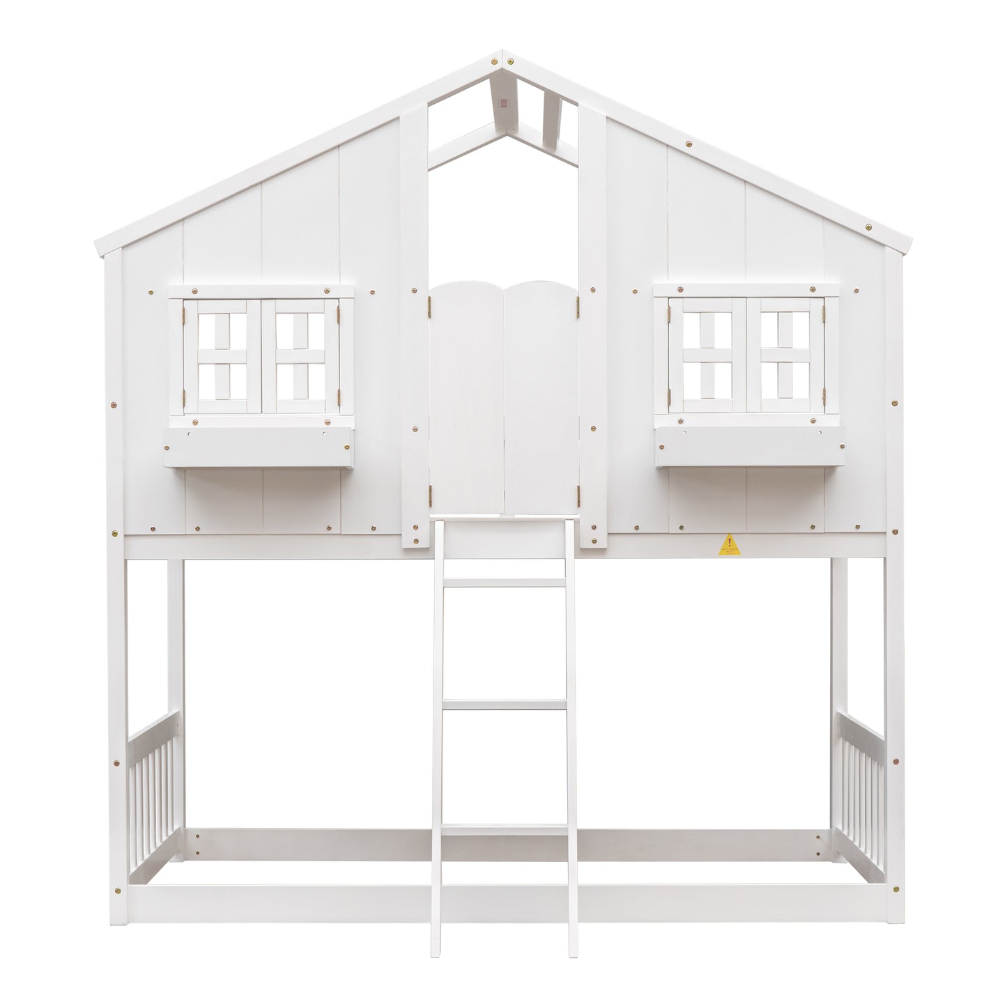 Twin over Twin House Bunk Bed with Roof, Window, Window Box, Door, with Safety Guardrails and Ladder,White image 4