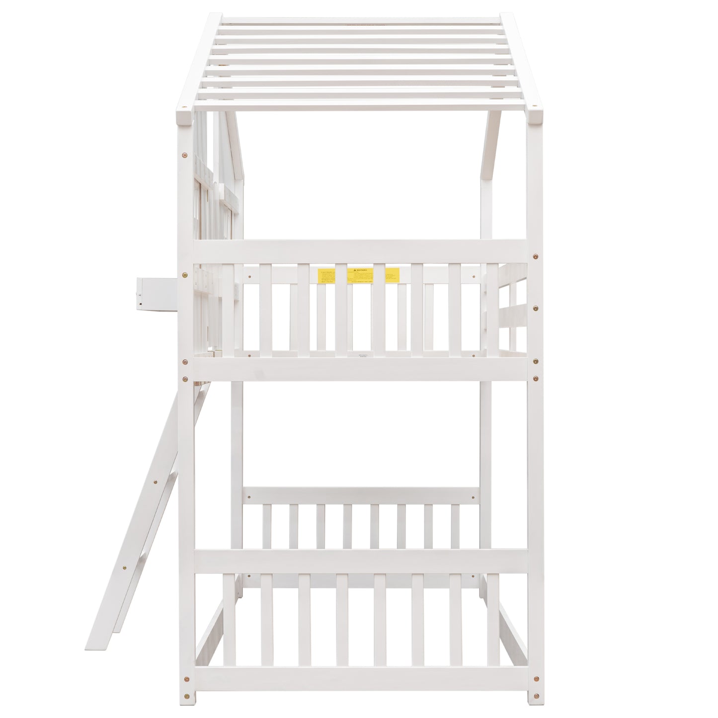 Twin over Twin House Bunk Bed with Roof, Window, Window Box, Door, with Safety Guardrails and Ladder,White image 2