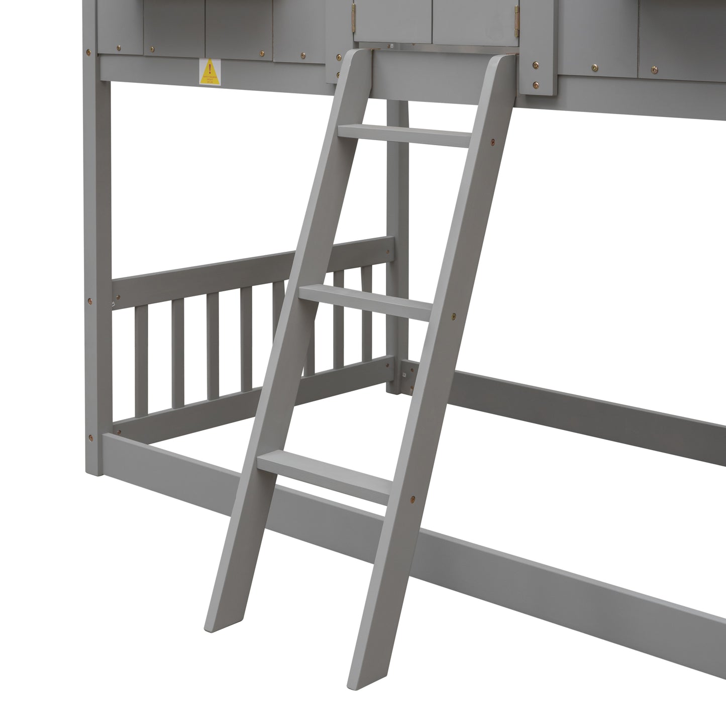 Twin over Twin House Bunk Bed with Roof, Window, Window Box, Door, with Safety Guardrails and Ladder, Grey image 10