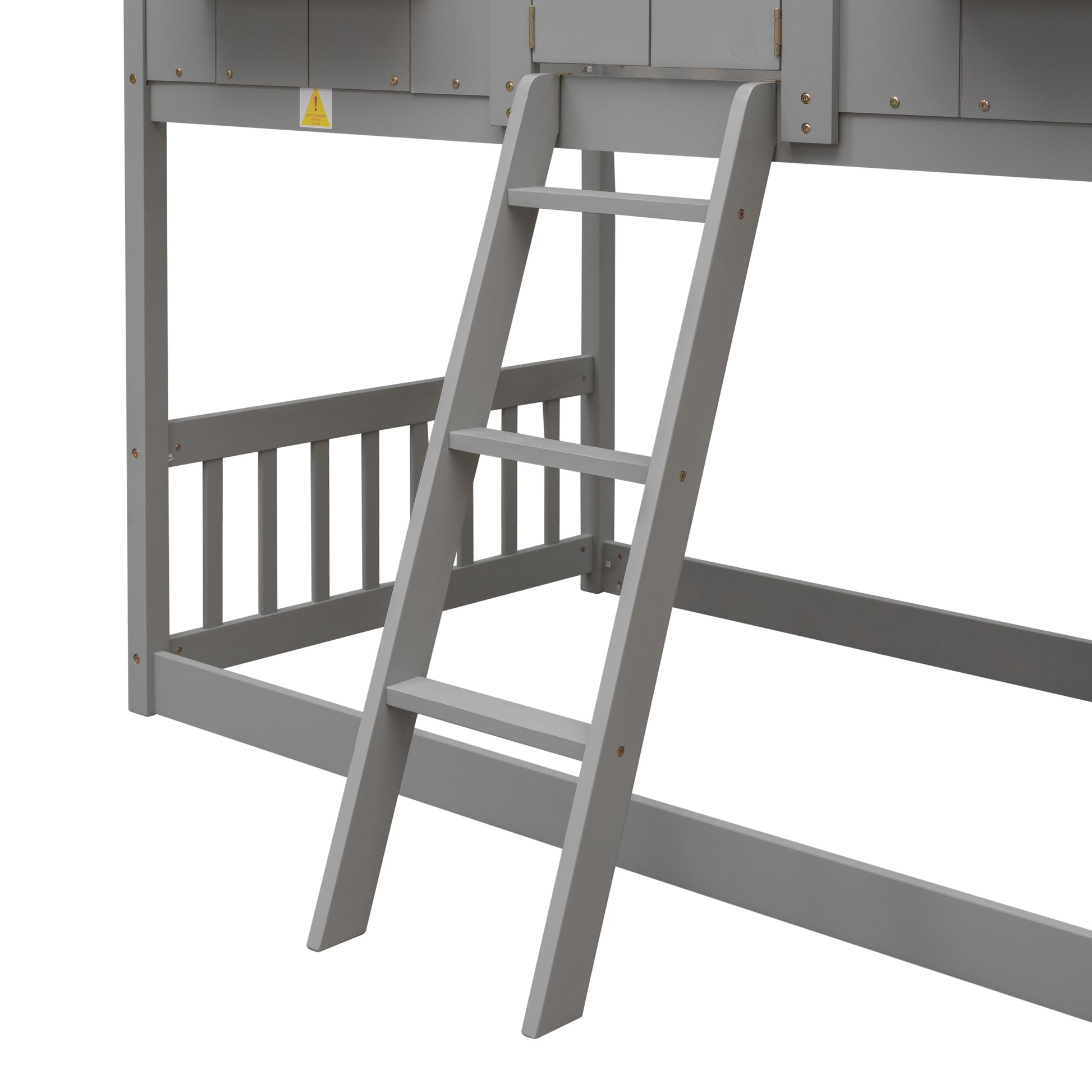 Twin over Twin House Bunk Bed with Roof, Window, Window Box, Door, with Safety Guardrails and Ladder, Grey image 10