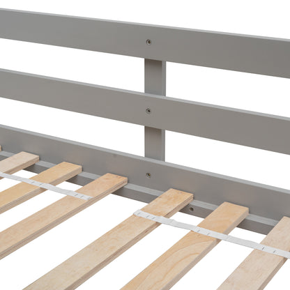 Twin over Twin House Bunk Bed with Roof, Window, Window Box, Door, with Safety Guardrails and Ladder, Grey image 8