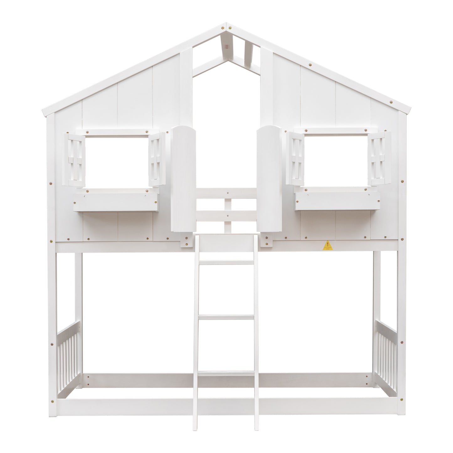 Twin over Twin House Bunk Bed with Roof, Window, Window Box, Door, with Safety Guardrails and Ladder,White image 5