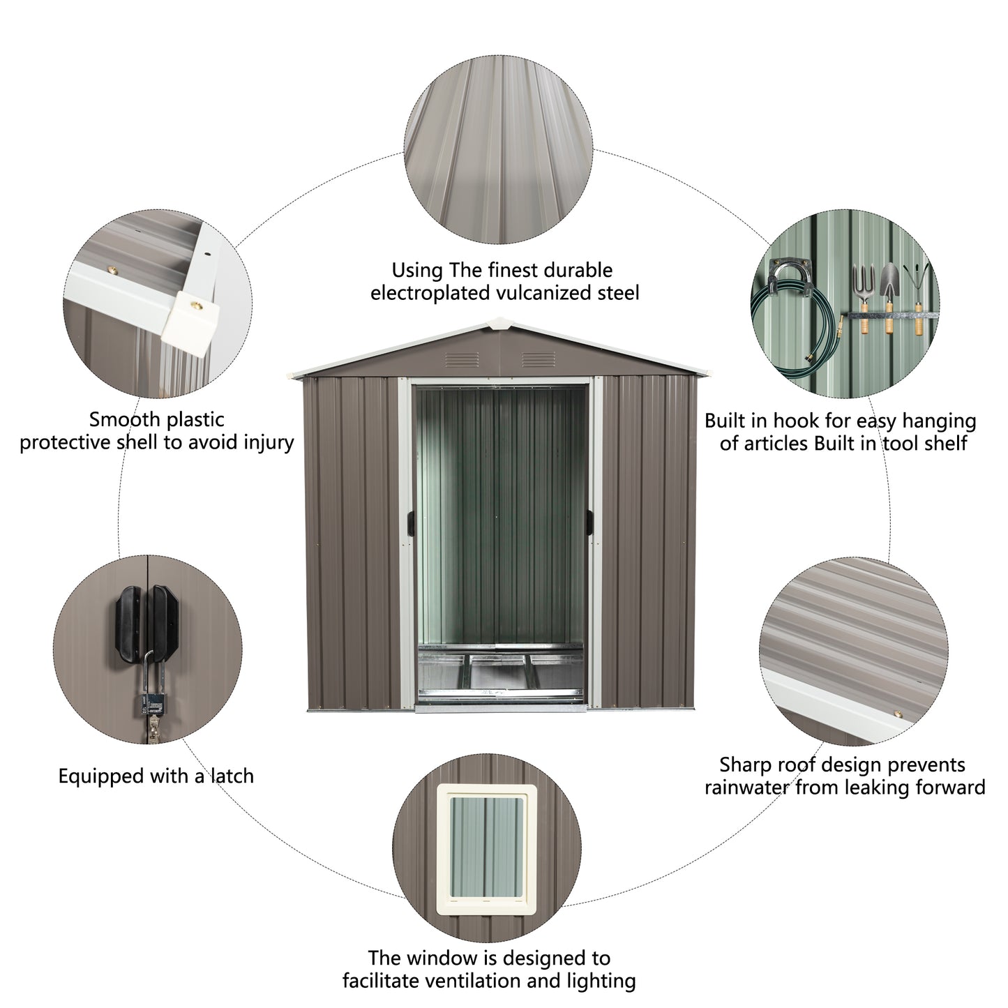 6ft x 5ft Outdoor Metal Storage Shed gray With window image 7