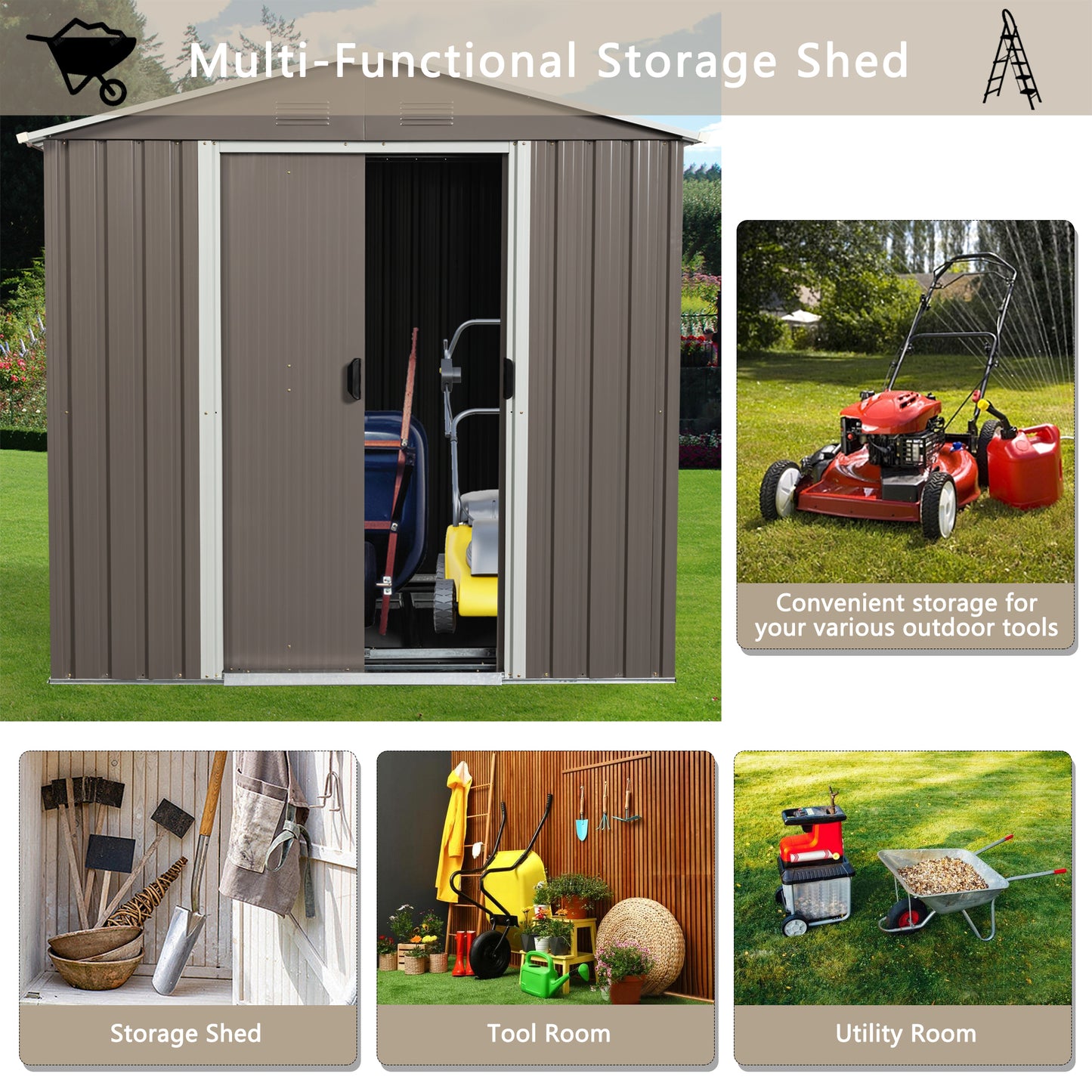 6ft x 5ft Outdoor Metal Storage Shed gray With window image 3