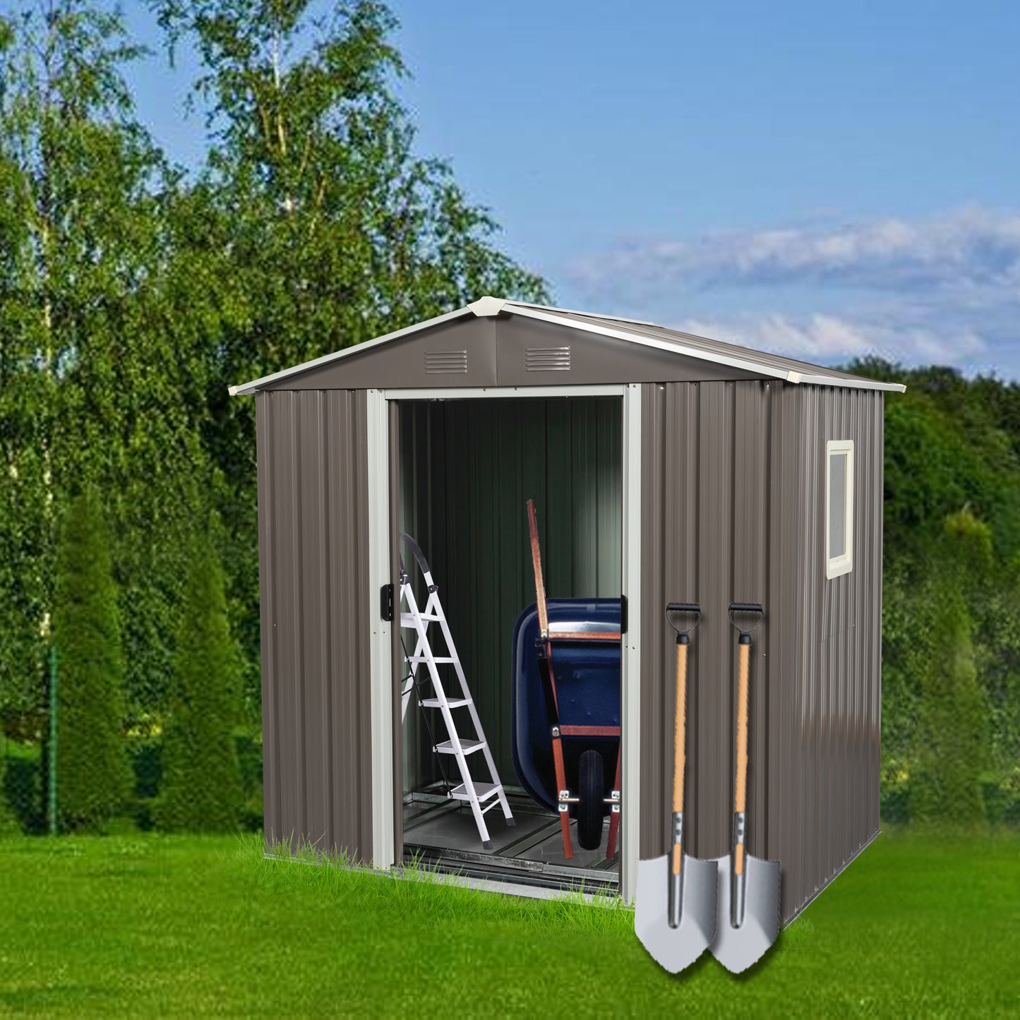 6ft x 5ft Outdoor Metal Storage Shed gray With window image 1