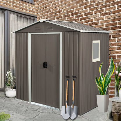6ft x 5ft Outdoor Metal Storage Shed gray With window image 2