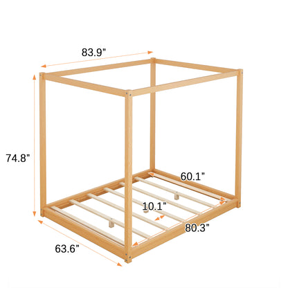 Queen Size Canopy Platform Bed with Support Legs,Natural image 10
