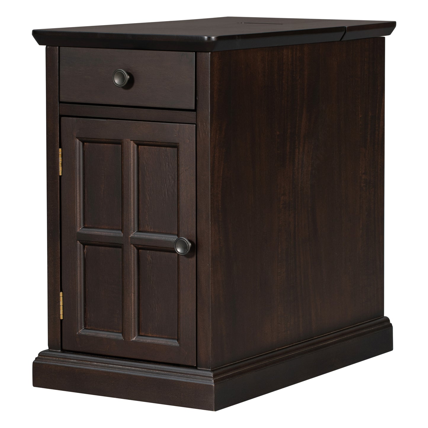 U-Can Classic Vintage Livingroom End Table Side Table with USB Ports and One Multifunctional Drawer with cup holders, Antique Espresso (Old SKU: WF296294AAP) image 9