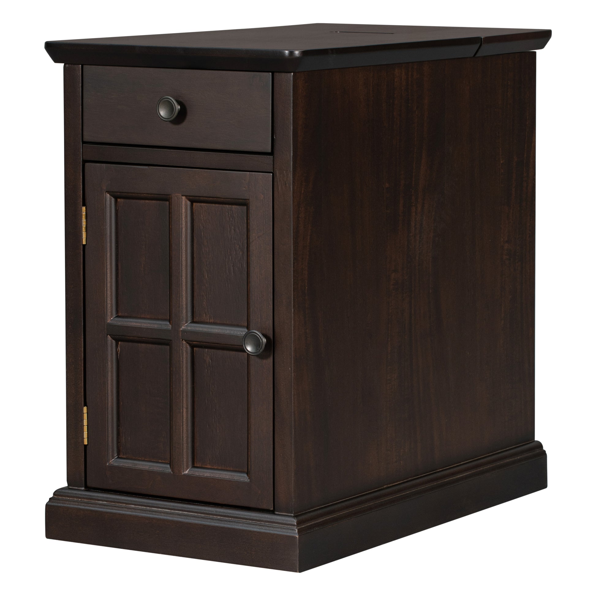 U-Can Classic Vintage Livingroom End Table Side Table with USB Ports and One Multifunctional Drawer with cup holders, Antique Espresso (Old SKU: WF296294AAP) image 9