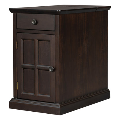 U-Can Classic Vintage Livingroom End Table Side Table with USB Ports and One Multifunctional Drawer with cup holders, Antique Espresso (Old SKU: WF296294AAP) image 9