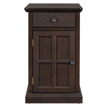 U-Can Classic Vintage Livingroom End Table Side Table with USB Ports and One Multifunctional Drawer with cup holders, Antique Espresso (Old SKU: WF296294AAP) image 8