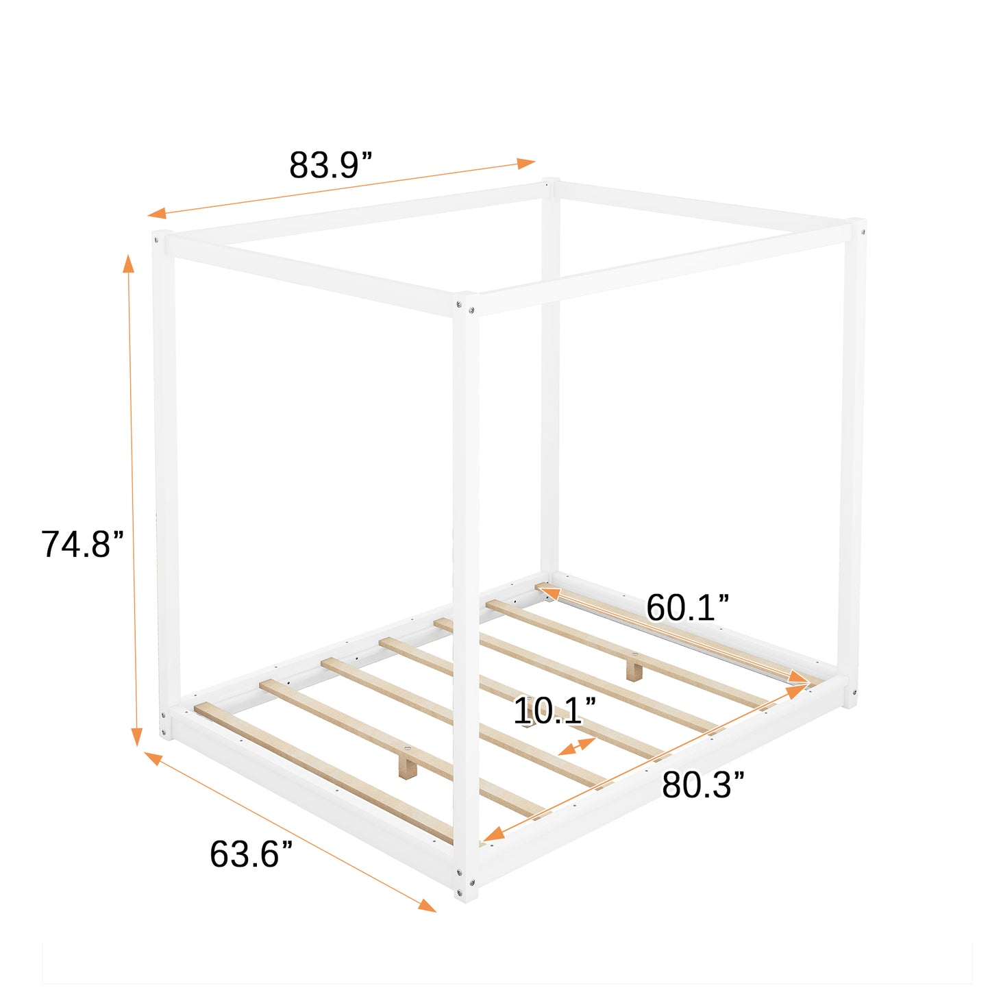 Queen Size Canopy Platform Bed with Support Legs,White image 10