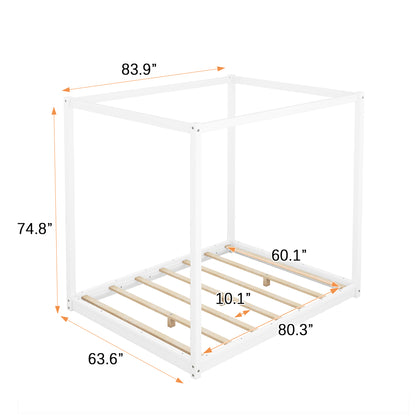 Queen Size Canopy Platform Bed with Support Legs,White image 10