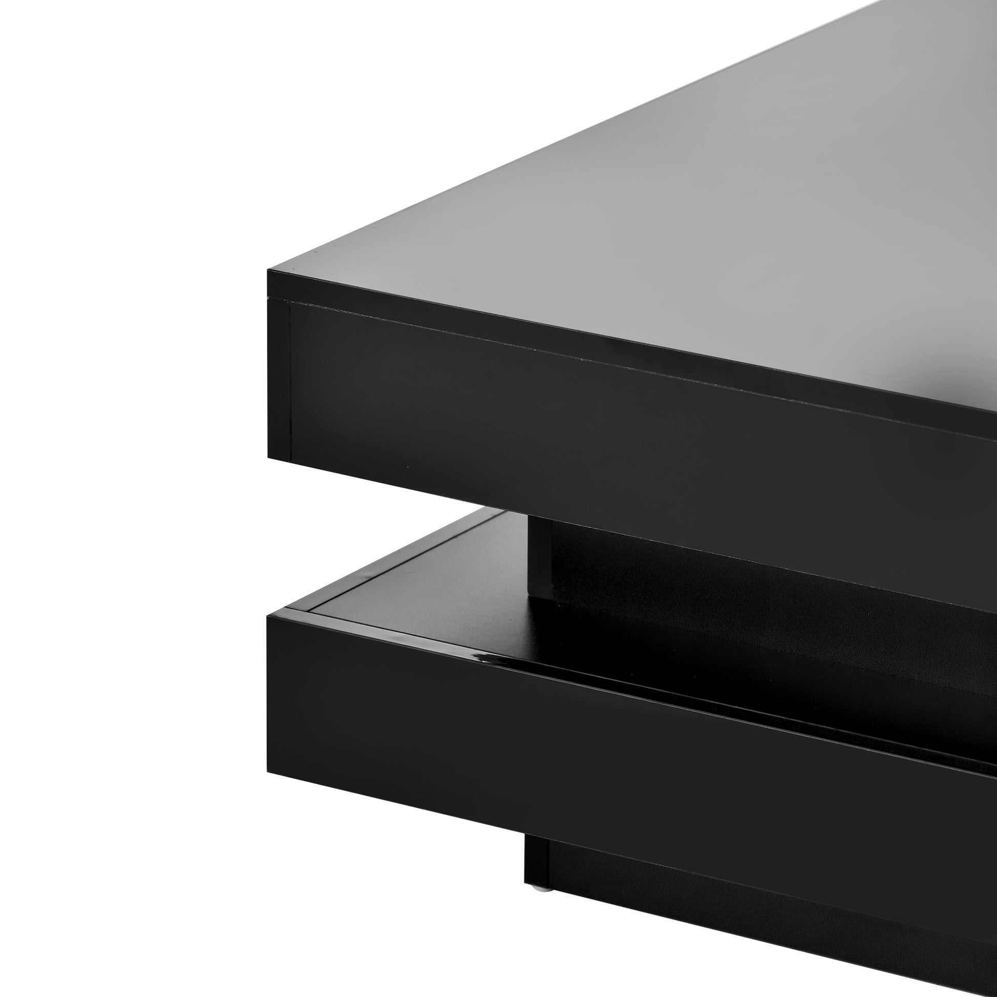 ON-TREND High Gloss Minimalist Design with LED Lights, 2-Tier Square Coffee Table, Center Table for Living Room, 31.5''x31.5''x14.2'',Black image 12