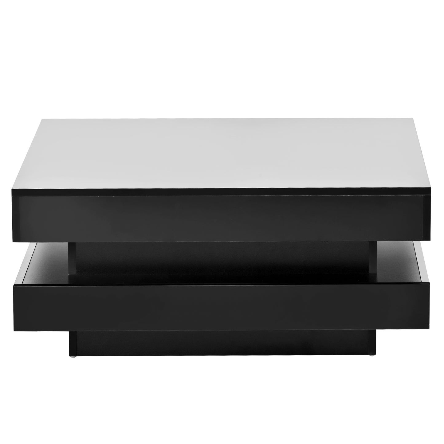ON-TREND High Gloss Minimalist Design with LED Lights, 2-Tier Square Coffee Table, Center Table for Living Room, 31.5''x31.5''x14.2'',Black image 11