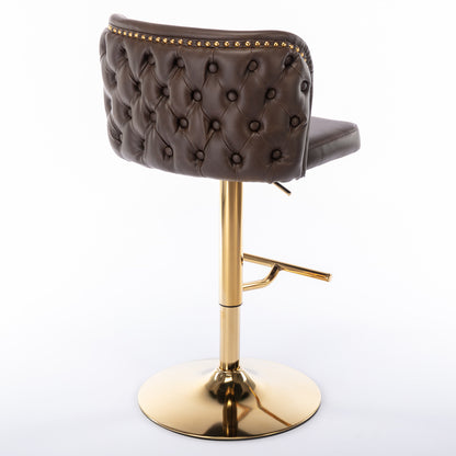 A&A Furniture,Swivel Barstools Adjusatble Seat Height, Modern PU Upholstered Bar Stools with the whole Back Tufted, for Home Pub and Kitchen Island（Brown, Set of 2） image 5