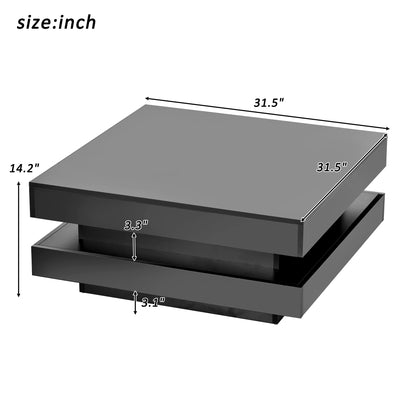 ON-TREND High Gloss Minimalist Design with LED Lights, 2-Tier Square Coffee Table, Center Table for Living Room, 31.5''x31.5''x14.2'',Black image 8