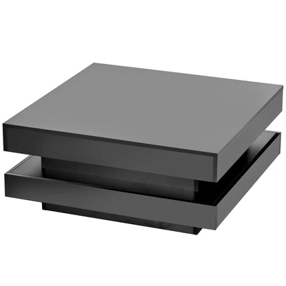 ON-TREND High Gloss Minimalist Design with LED Lights, 2-Tier Square Coffee Table, Center Table for Living Room, 31.5''x31.5''x14.2'',Black image 10