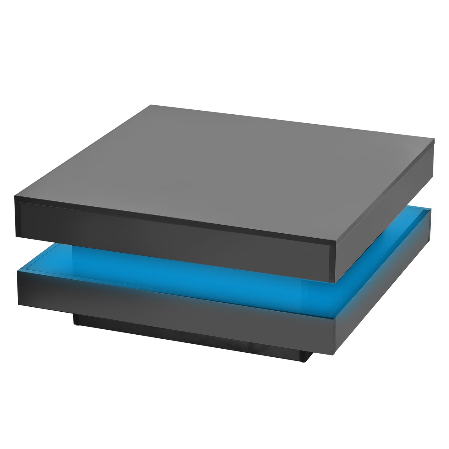 ON-TREND High Gloss Minimalist Design with LED Lights, 2-Tier Square Coffee Table, Center Table for Living Room, 31.5''x31.5''x14.2'',Black image 9