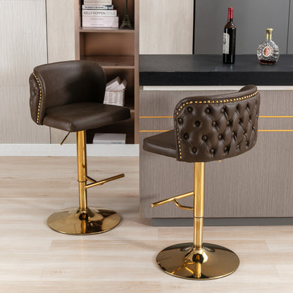 A&A Furniture,Swivel Barstools Adjusatble Seat Height, Modern PU Upholstered Bar Stools with the whole Back Tufted, for Home Pub and Kitchen Island（Brown, Set of 2） image 1