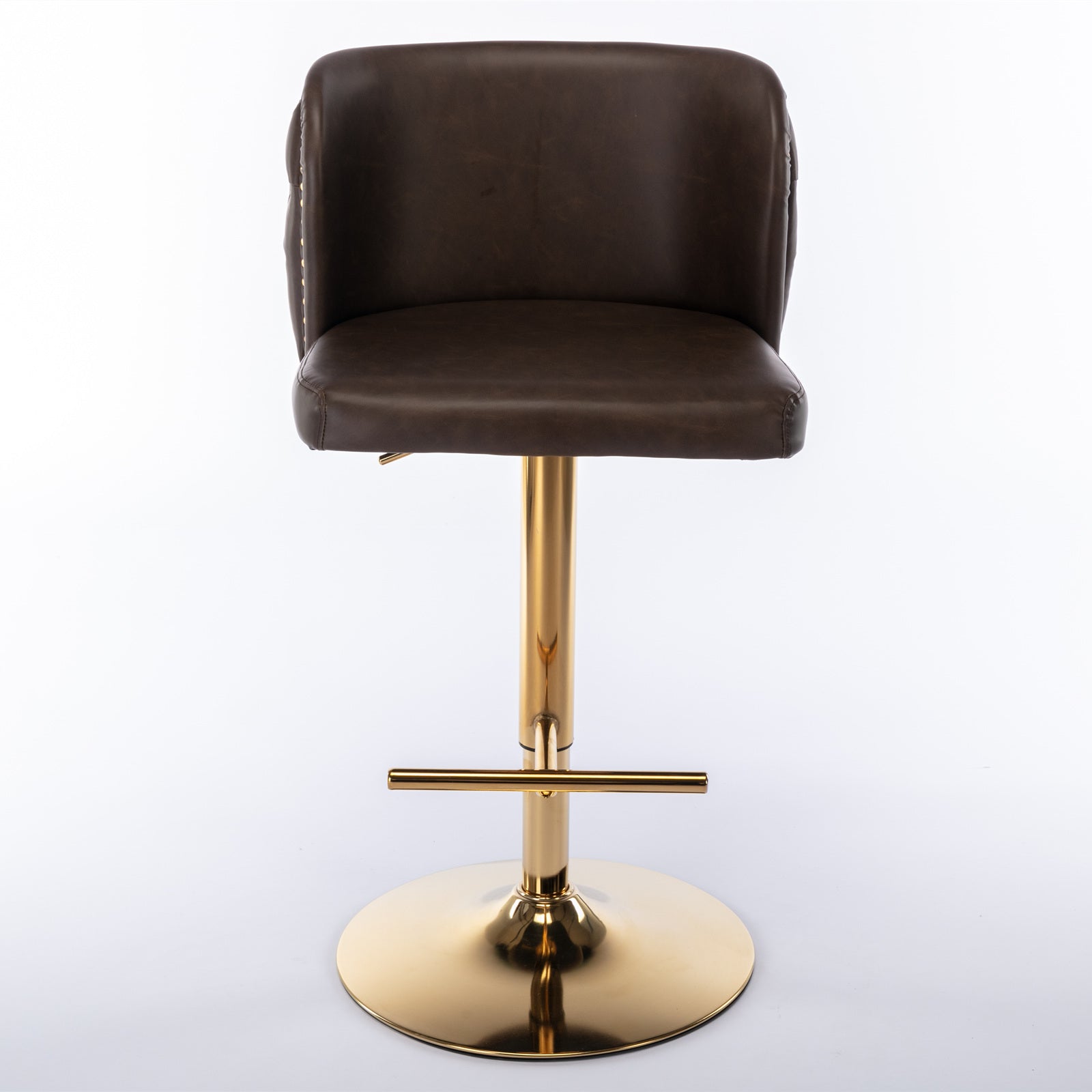 A&A Furniture,Swivel Barstools Adjusatble Seat Height, Modern PU Upholstered Bar Stools with the whole Back Tufted, for Home Pub and Kitchen Island（Brown, Set of 2） image 2