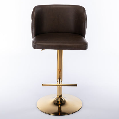 A&A Furniture,Swivel Barstools Adjusatble Seat Height, Modern PU Upholstered Bar Stools with the whole Back Tufted, for Home Pub and Kitchen Island（Brown, Set of 2） image 2