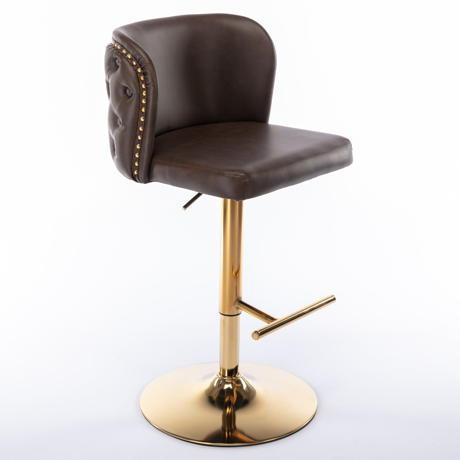 A&A Furniture,Swivel Barstools Adjusatble Seat Height, Modern PU Upholstered Bar Stools with the whole Back Tufted, for Home Pub and Kitchen Island（Brown, Set of 2） image 3