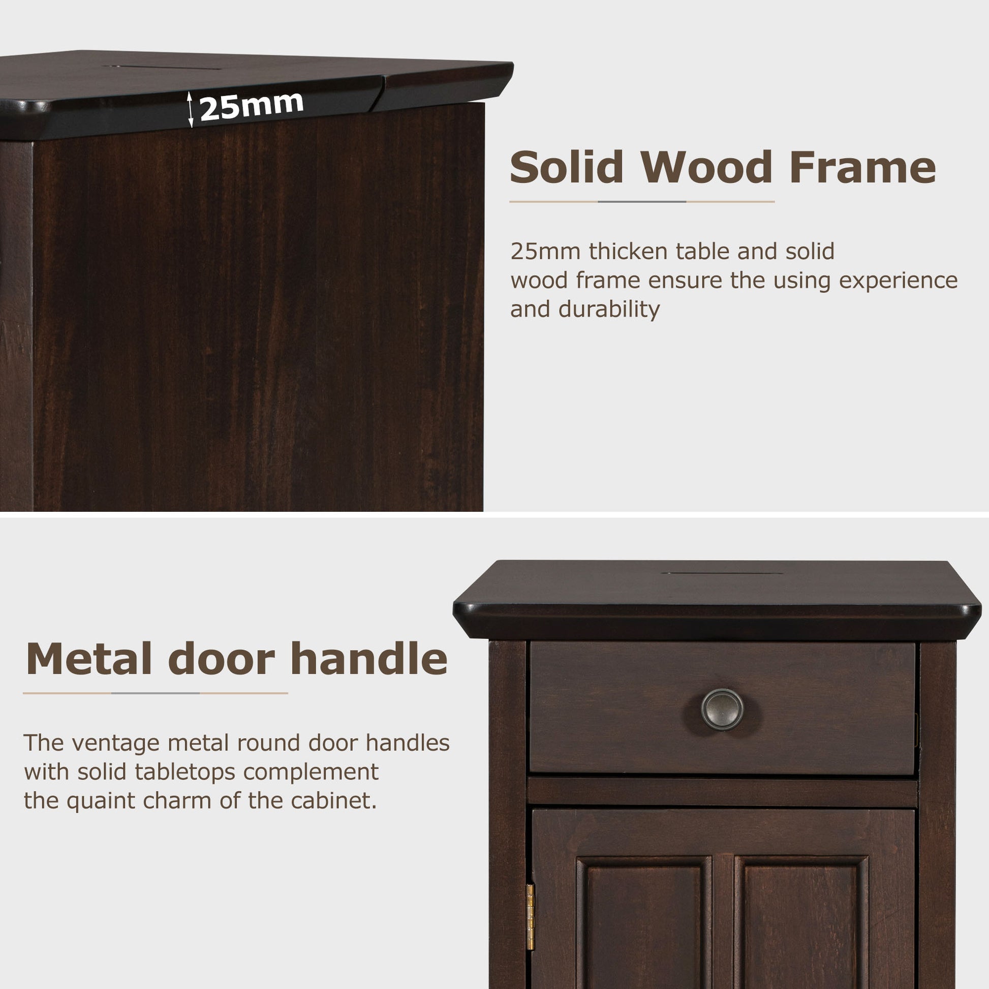 U-Can Classic Vintage Livingroom End Table Side Table with USB Ports and One Multifunctional Drawer with cup holders, Antique Espresso (Old SKU: WF296294AAP) image 7