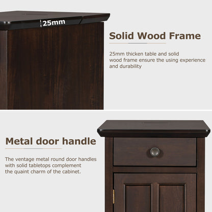 U-Can Classic Vintage Livingroom End Table Side Table with USB Ports and One Multifunctional Drawer with cup holders, Antique Espresso (Old SKU: WF296294AAP) image 7