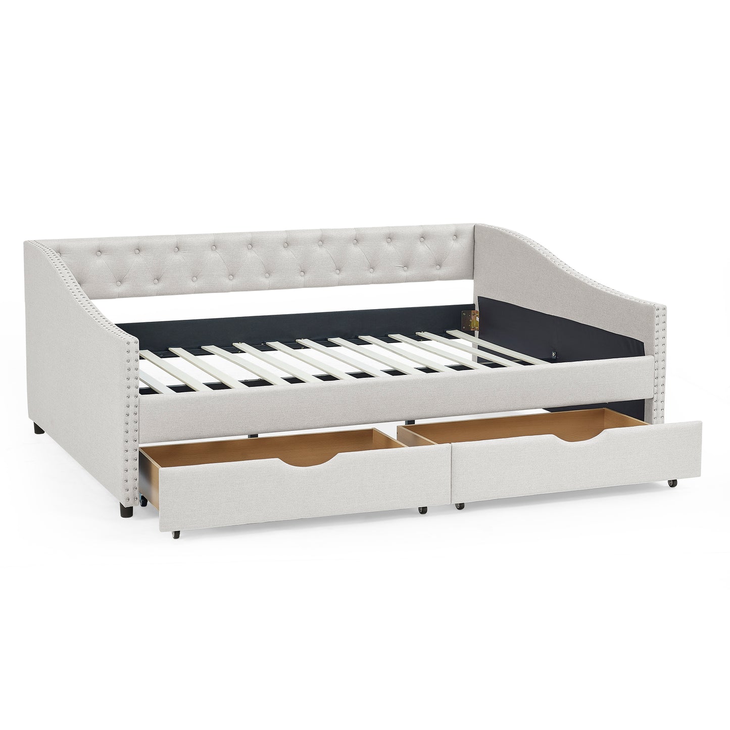 Full Size Daybed with Drawers Upholstered Tufted Sofa Bed, with Button on Back and Copper Nail on Waved Shape Arms, Beige (80.5''x55.5''x27.5'') (OLD SKU: W1413S00004) image 7